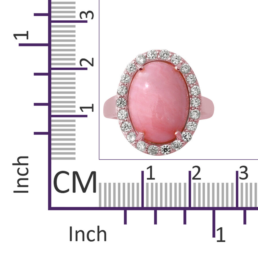 8.65 Ct TJC Halo Pink Opal Ring for Women Sterling Silver White Zircon